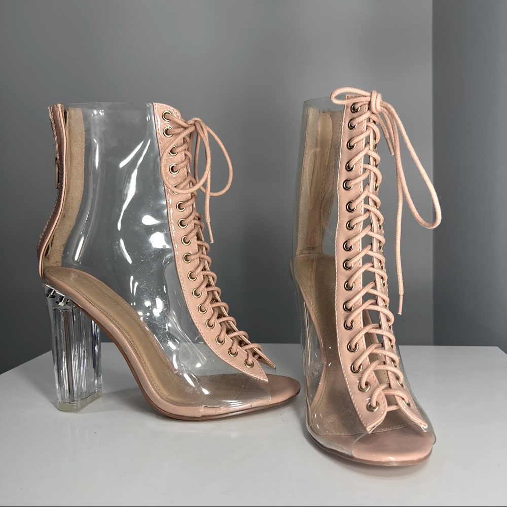 Nude Clear Lace-up Front Charlotte Russe Booties